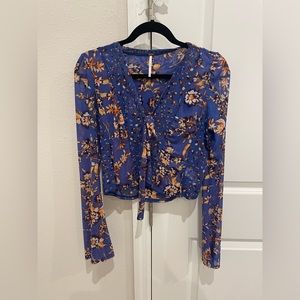 Blue free people mesh top